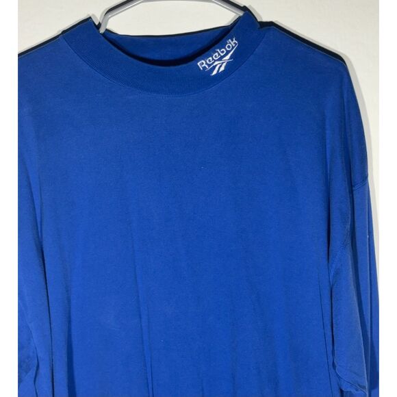 Vintage Reebok Long Sleeve Shirt Blue Men’s Large Logo Collar 90s Athletic Tee - Picture 2 of 4